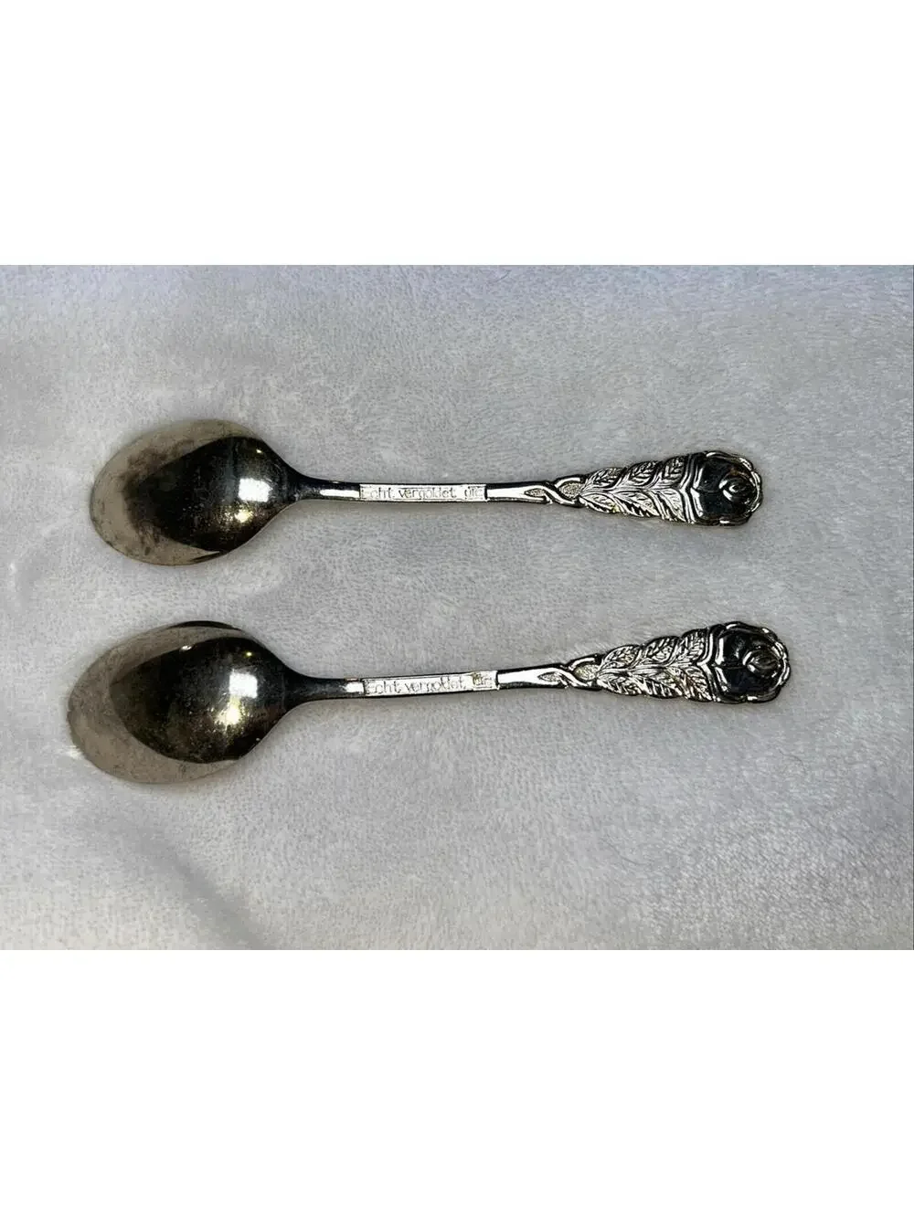 Pair Of 2 Midcentury Gold Tone Dessert Spoons Flatware ECHT vergoldet Utc Stamp